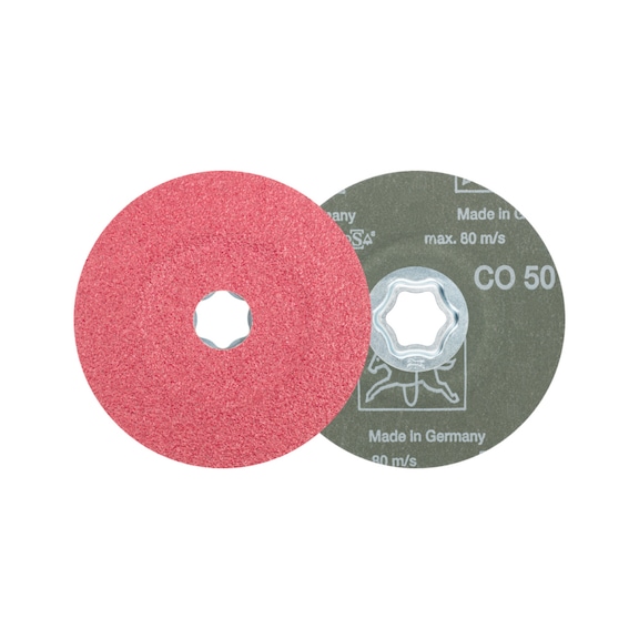 PFERD COMBICLICK Keramikkorn Fiberscheibe Durchmesser 115 mm CO50 hoher Abtrag - Schleifwerkzeug aus Schleifmittel auf Unterlage