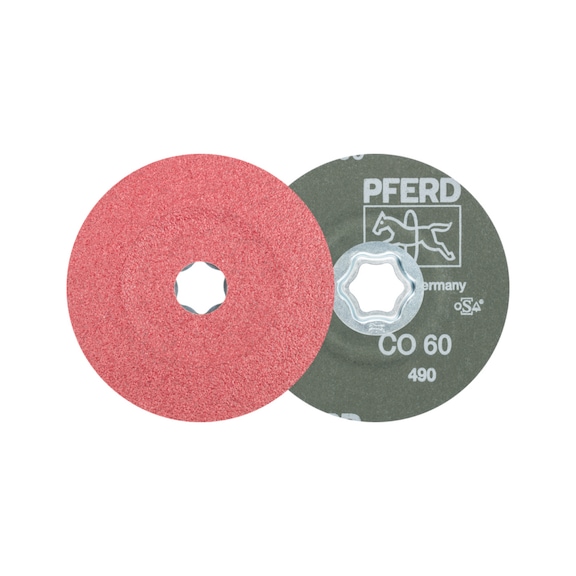 PFERD COMBICLICK ceramic grain fiber disc diameter 115 mm CO60 high stock removal - Abrasive tool made of abrasive on a base