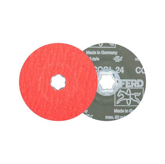 PFERD COMBICLICK ceramic grain fiber disc diameter 115 mm CO-COOL24 stainless steel - Abrasive tool made of abrasive on a base