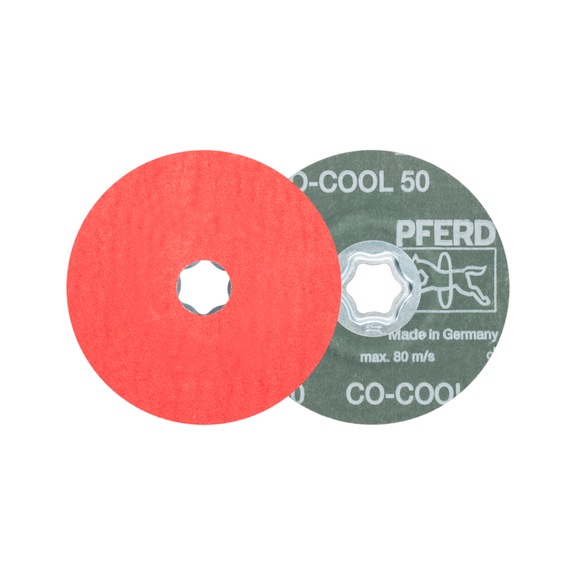 PFERD COMBICLICK ceramic grain fiber disc diameter 115 mm CO-COOL50 stainless steel - Abrasive tool made of abrasive on a base