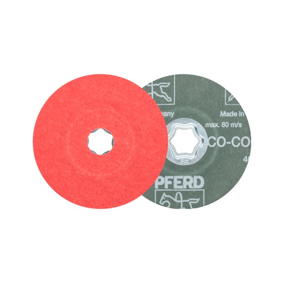 PFERD COMBICLICK ceramic grain fiber disc diameter 115 mm CO-COOL80 stainless steel - Abrasive tool made of abrasive on a base