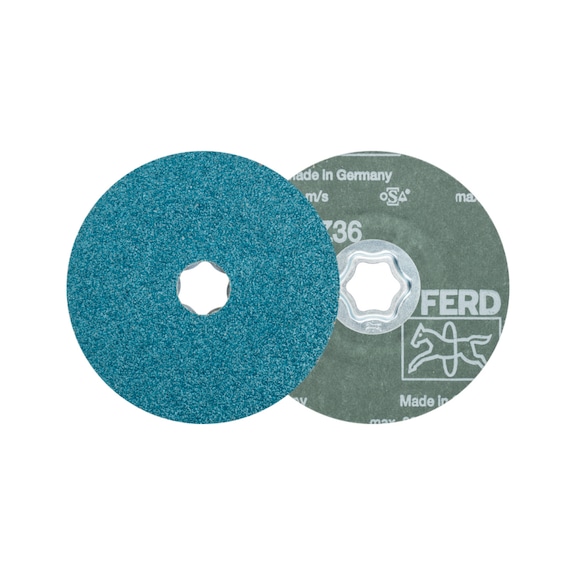 PFERD COMBICLICK zirconia fiber disc diameter 115 mm Z36 for high stock removal - Abrasive tool made of abrasive on a base