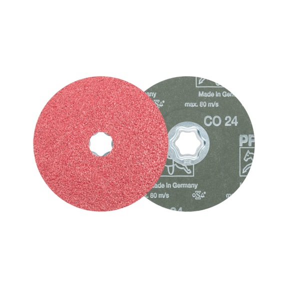 PFERD COMBICLICK ceramic grain fiber disc diameter 125 mm CO24 high stock removal - Abrasive tool made of abrasive on a base
