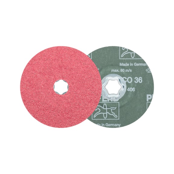 PFERD COMBICLICK ceramic grain fiber disc diameter 125 mm CO36 high stock removal - Abrasive tool made of abrasive on a base