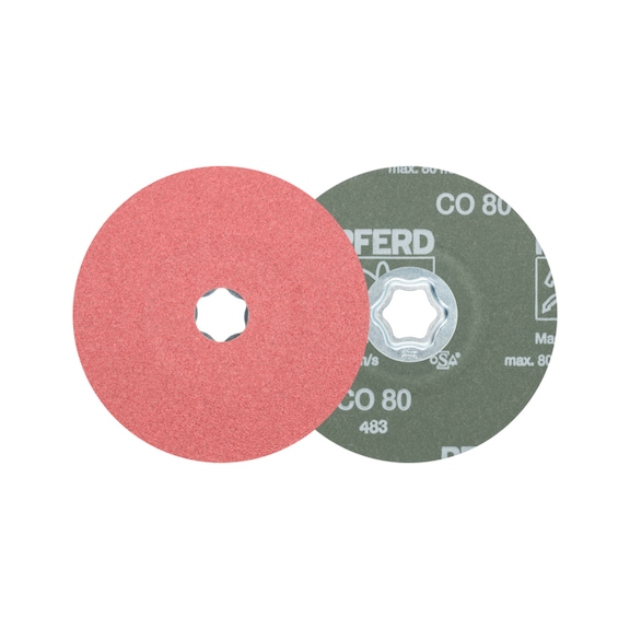 PFERD COMBICLICK Keramikkorn Fiberscheibe Durchmesser 125 mm CO80 hoher Abtrag - Schleifwerkzeug aus Schleifmittel auf Unterlage