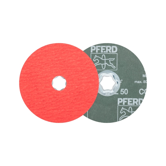 PFERD COMBICLICK Keramikkorn Fiberscheibe Durchmesser 125 mm CO-COOL50 Edelstahl - Schleifwerkzeug aus Schleifmittel auf Unterlage