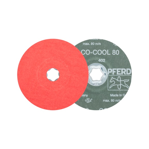 PFERD COMBICLICK Keramikkorn Fiberscheibe Durchmesser 125 mm CO-COOL80 Edelstahl - Schleifwerkzeug aus Schleifmittel auf Unterlage