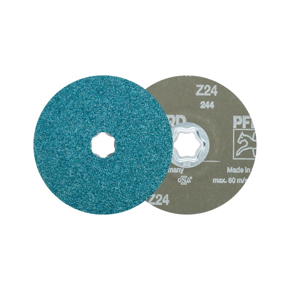 PFERD COMBICLICK zirconia fiber disc diameter 125 mm Z24 for high stock removal - Abrasive tool made of abrasive on a base