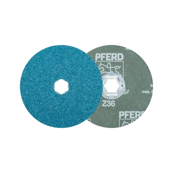PFERD COMBICLICK zirconia fiber disc diameter 125 mm Z36 for high stock removal - Abrasive tool made of abrasive on a base
