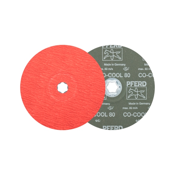 PFERD COMBICLICK ceramic grain fiber disc diameter 180mm CO-COOL80 stainless steel - Abrasive tool made of abrasive on a base