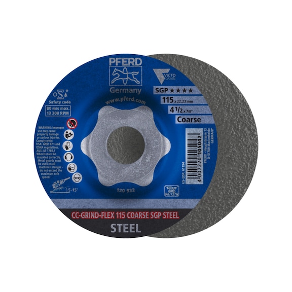 PFERD CC-GRIND FLEX grinding wheel 115x22.23 mm COARSE special line SGP STEEL - Abrasive tool made of abrasive on a base