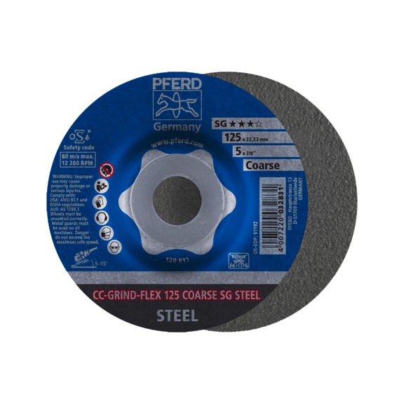 PFERD CC-GRIND FLEX grinding wheel 125x22.23 mm COARSE performance line SG STEEL - Abrasive tool made of abrasive on a base