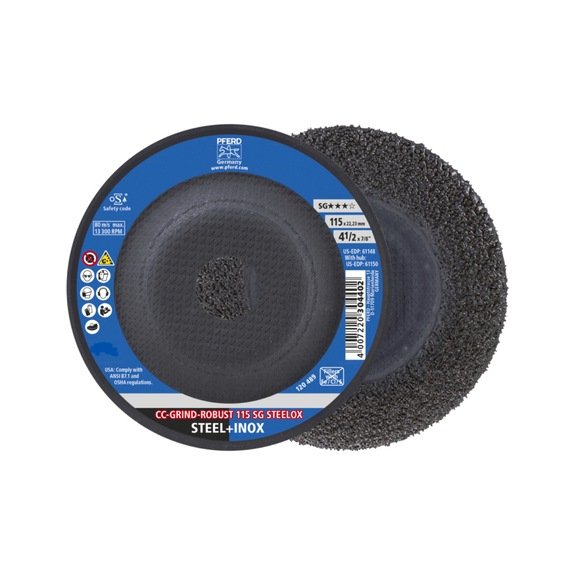 PFERD CC-GRIND ROBUST Schleifscheibe 115x22,23 mm Linie SG STEELOX für Stahl - Schleifwerkzeug aus Schleifmittel auf Unterlage