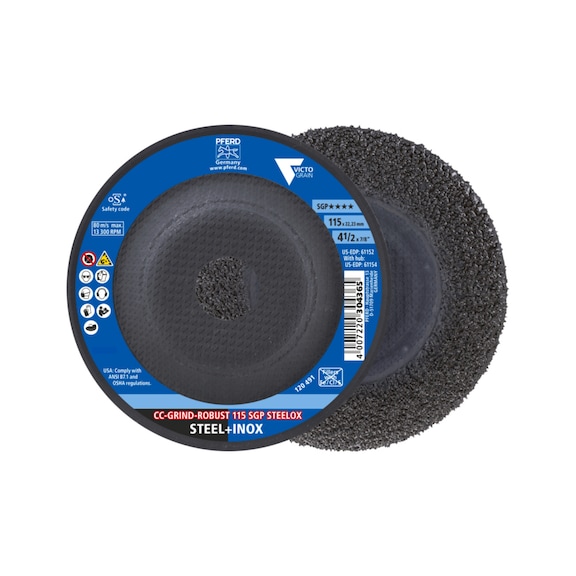 PFERD CC-GRIND ROBUST Schleifscheibe 115x22,23 mm Speziallinie SGP STEELOX Stahl - Schleifwerkzeug aus Schleifmittel auf Unterlage