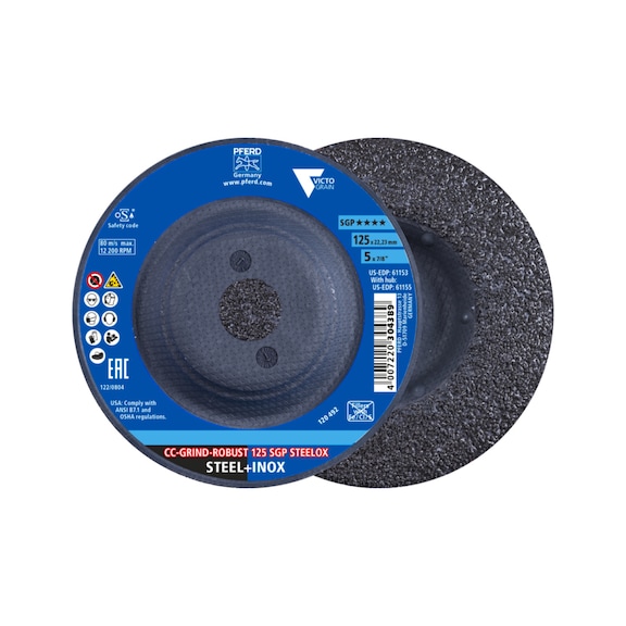 PFERD CC-GRIND ROBUST Schleifscheibe 125x22,23 mm Speziallinie SGP STEELOX Stahl - Schleifwerkzeug aus Schleifmittel auf Unterlage