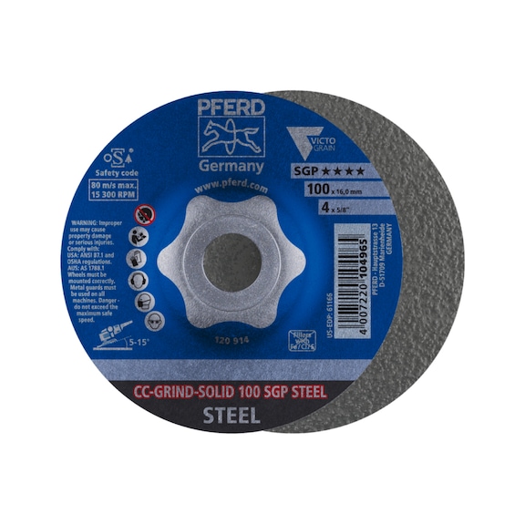 PFERD CC-GRIND SOLID grinding wheel 100x16 mm COARSE line SGP STEEL for steel - Abrasive tool made of abrasive on a base