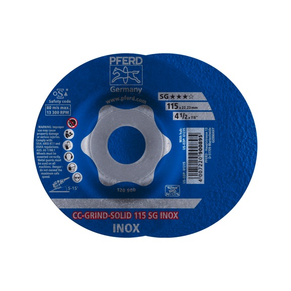 PFERD CC-GRIND SOLID grinding wheel 115x22.23 mm COARSE line SG INOX stainless steel - Abrasive tool made of abrasive on a base