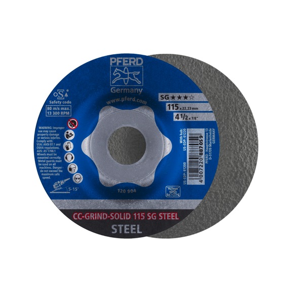 PFERD CC-GRIND SOLID grinding wheel 115x22.23 mm COARSE line SG STEEL for steel - Abrasive tool made of abrasive on a base