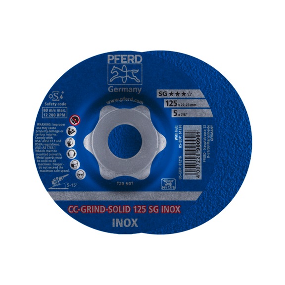 PFERD CC-GRIND SOLID grinding wheel 125x22.23 mm COARSE line SG INOX stainless steel - Abrasive tool made of abrasive on a base
