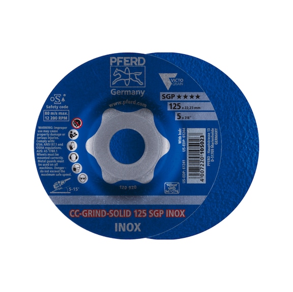 PFERD CC-GRIND SOLID Schleifscheibe 125x22,23 mm COARSE Linie SGP INOX Edelstahl - Schleifwerkzeug aus Schleifmittel auf Unterlage