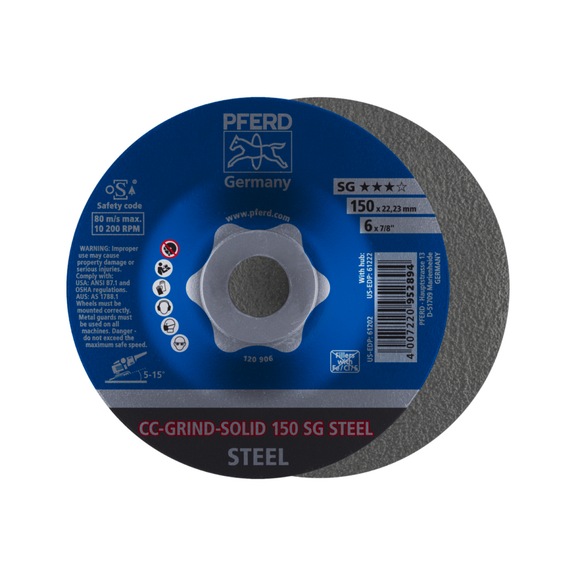 PFERD CC-GRIND SOLID grinding wheel 150x22.23 mm COARSE line SG STEEL for steel - Abrasive tool made of abrasive on a base