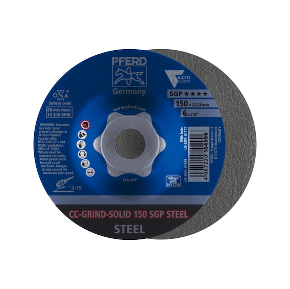 PFERD CC-GRIND SOLID Schleifscheibe 150x22,23mm COARSE Linie SGP STEEL für Stahl - Schleifwerkzeug aus Schleifmittel auf Unterlage