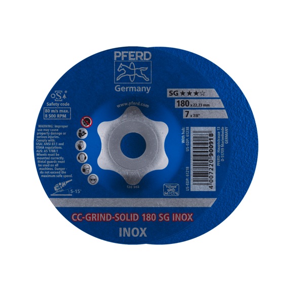 PFERD CC-GRIND SOLID grinding wheel 180x22.23 mm COARSE line SG INOX stainless steel - Abrasive tool made of abrasive on a base