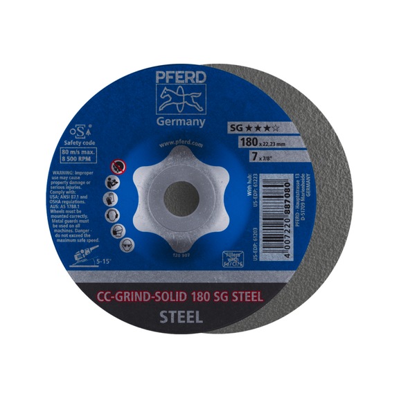 PFERD CC-GRIND SOLID grinding wheel 180x22.23 mm COARSE line SG STEEL for steel - Abrasive tool made of abrasive on a base