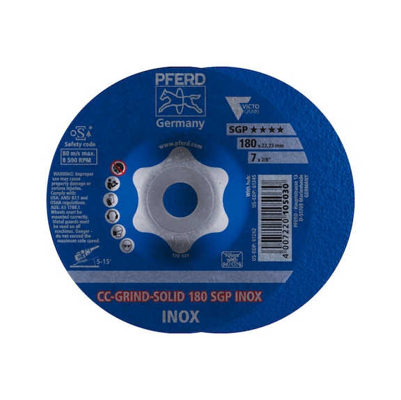 PFERD CC-GRIND SOLID grinding wheel 180x22.23 mm COARSE line SGP INOX stainless steel - Abrasive tool made of abrasive on a base