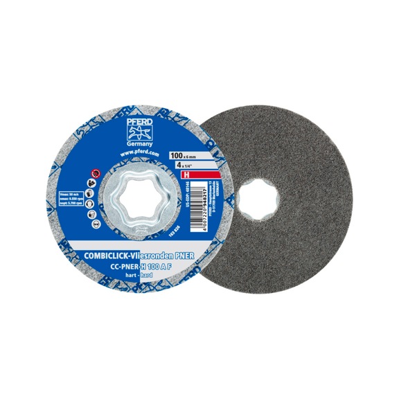 PFERD COMBICLICK verpresste Vliesronde CC PNER Durchmesser 100mm Hart A Fein - Schleifmittel aus gebundenem Schleifmittel mit Bohrung oder Gewinde