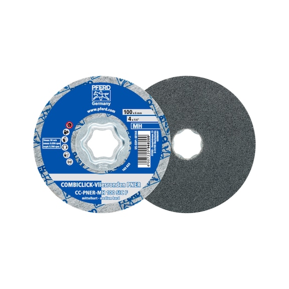 PFERD COMBICLICK crimped fleece blank CC PNER 100 mm medium-hard SIC fine - Bonded abrasive with bore or thread