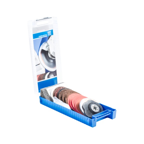 PFERD COMBICLICK Set 19-teilig Durchmesser 115 mm 5/8-11 grob bis poliert - Stützteller ohne Haftfunktion