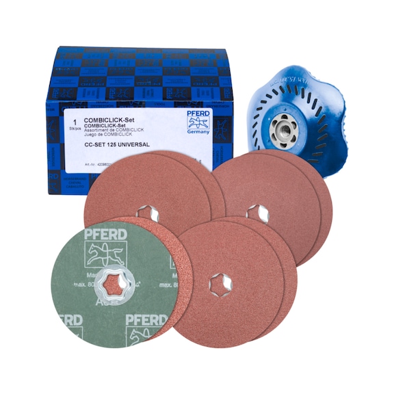 PFERD COMBICLICK fiber disc set corundum diameter 125 A36,60,80,120 9-piece set - Backing pad without holding function