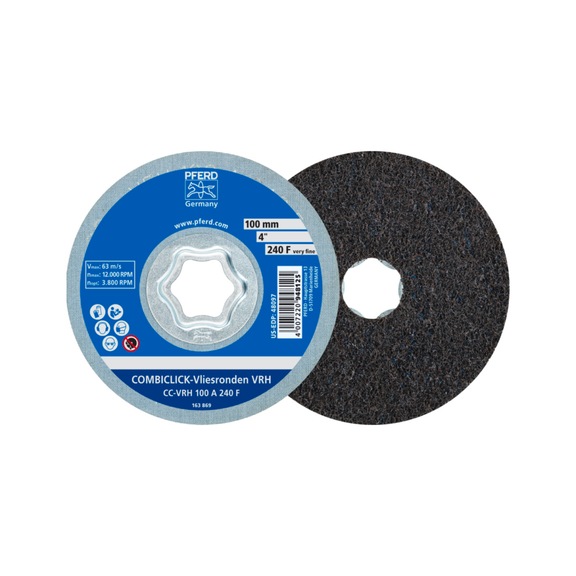 PFERD COMBICLICK harte Vliesronde CC Durchmesser 100mm A240F - Schleifwerkzeug aus Schleifmittel auf Unterlage