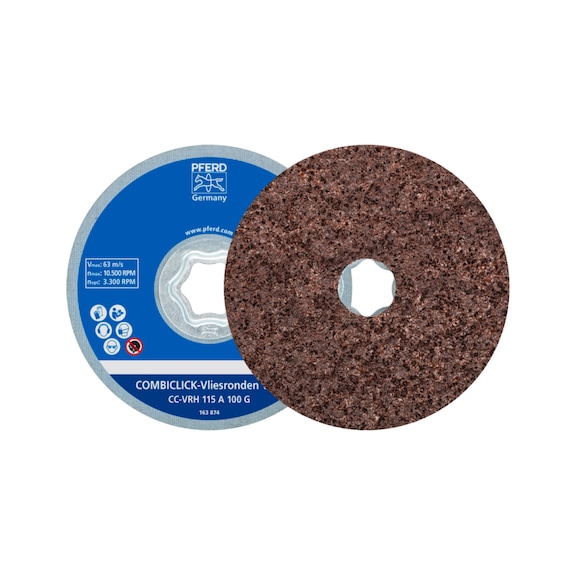 PFERD COMBICLICK harte Vliesronde CC Durchmesser 115 mm A100G - Schleifwerkzeug aus Schleifmittel auf Unterlage