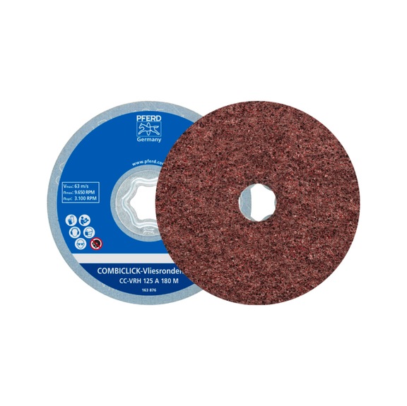 PFERD COMBICLICK harte Vliesronde CC Durchmesser 125 mm A180M&nbsp;2 - Schleifwerkzeug aus Schleifmittel auf Unterlage
