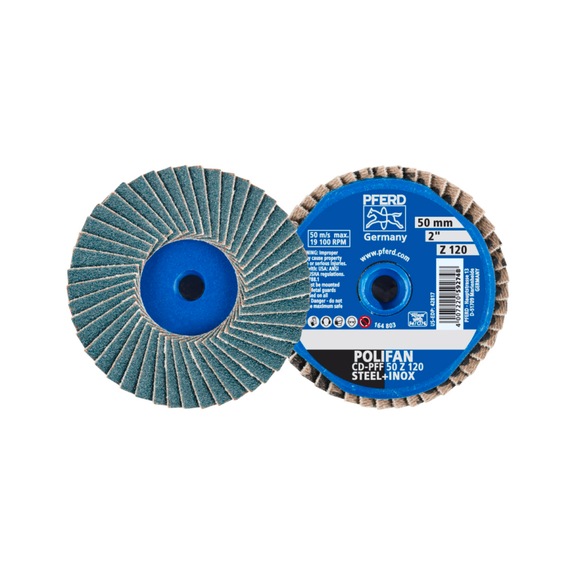 PFERD COMBIDISC Zirkon MiniPOLIFAN CD diameter 50mm Z120 for hardened steel - Abrasive tool made of abrasive on a base