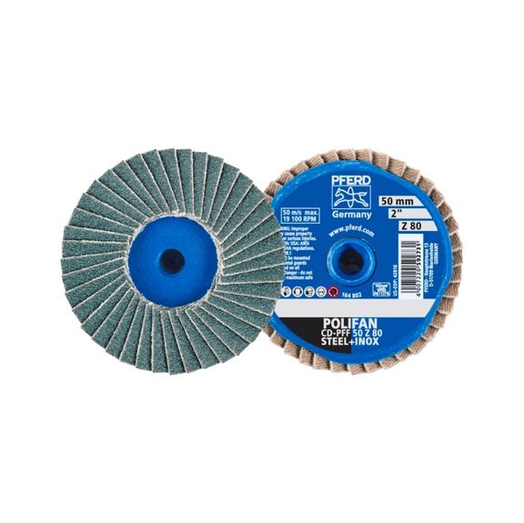 PFERD COMBIDISC Zirkon Mini-POLIFAN CD diameter 50mm Z80 for hardened steel - Abrasive tool made of abrasive on a base