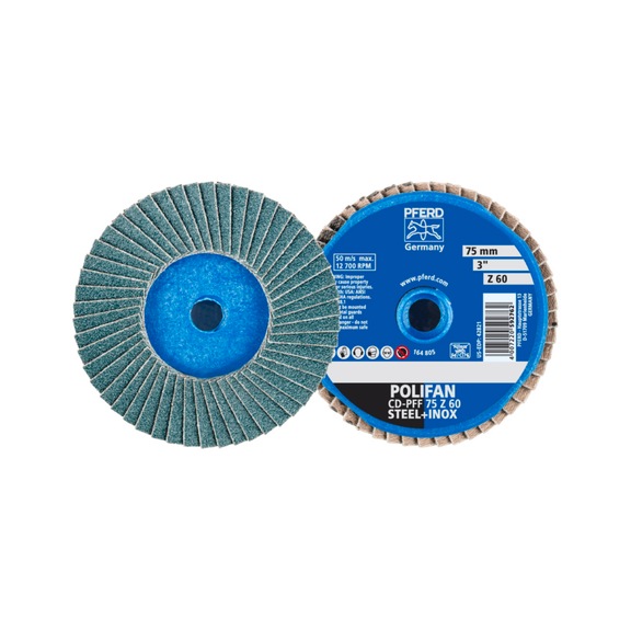 PFERD COMBIDISC Zirkon Mini-POLIFAN CD diameter 75mm Z60 for hardened steel - Abrasive tool made of abrasive on a base