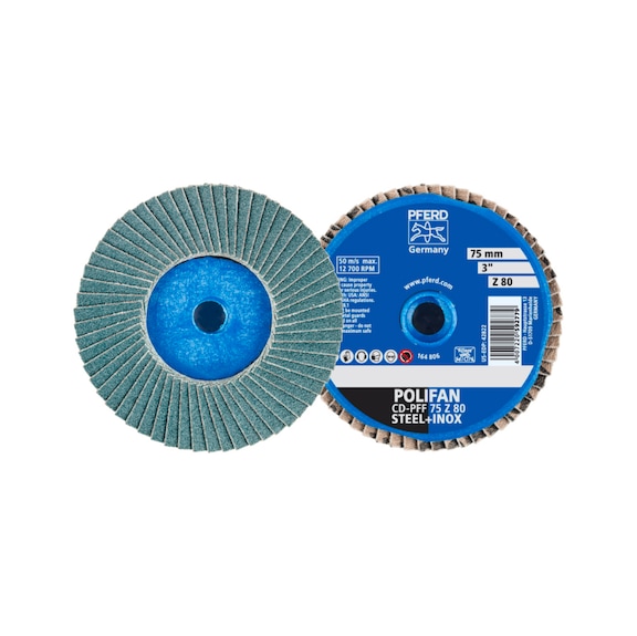 PFERD COMBIDISC Zirkon Mini-POLIFAN CD diameter 75mm Z80 for hardened steel - Abrasive tool made of abrasive on a base