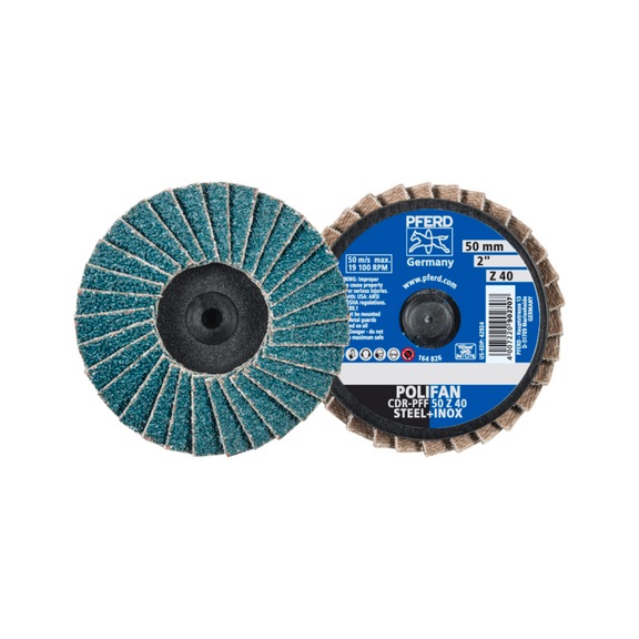 PFERD COMBIDISC Zirkon MiniPOLIFAN CDR diameter 50mm Z40 for hardened steel - Abrasive tool made of abrasive on a base