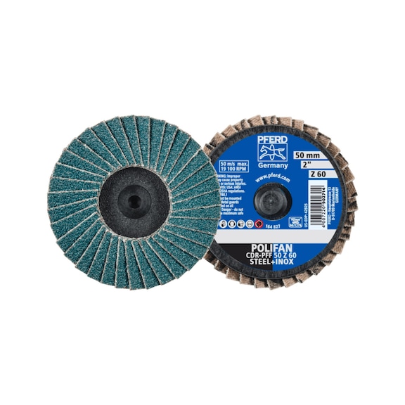 PFERD COMBIDISC Zirkon MiniPOLIFAN CDR diameter 50mm Z60 for hardened steel - Abrasive tool made of abrasive on a base