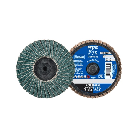 PFERD COMBIDISC Zirkon MiniPOLIFAN CDR Durchmesser 50mm Z80 für gehärteten Stahl - Schleifwerkzeug aus Schleifmittel auf Unterlage