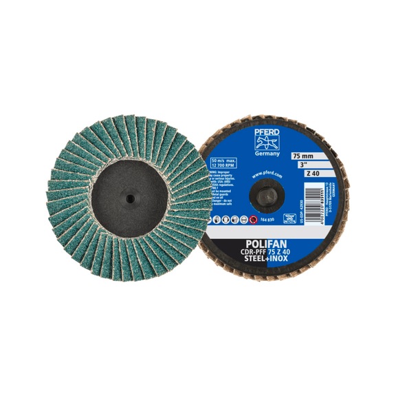 PFERD COMBIDISC Zirkon MiniPOLIFAN CDR diameter 75mm Z40 for hardened steel - Abrasive tool made of abrasive on a base
