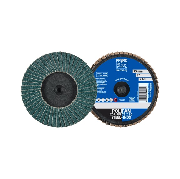 PFERD COMBIDISC Zirkon MiniPOLIFAN CDR diameter 75mm Z60 for hardened steel - Abrasive tool made of abrasive on a base