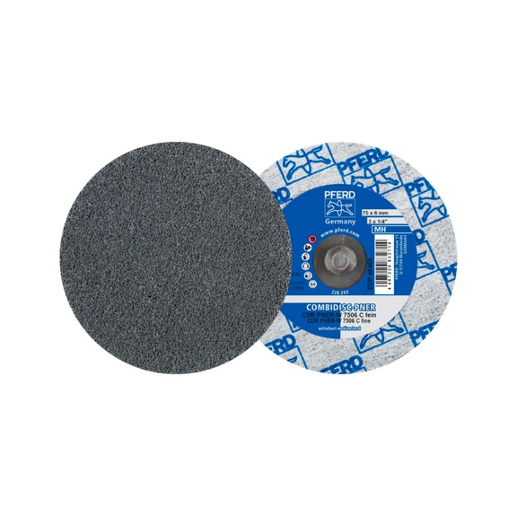 PFERD COMBIDISC verpresste Vliesronde CDR PNER 75 mm Mittehart SIC Fein - Schleifmittel aus gebundenem Schleifmittel mit Bohrung oder Gewinde