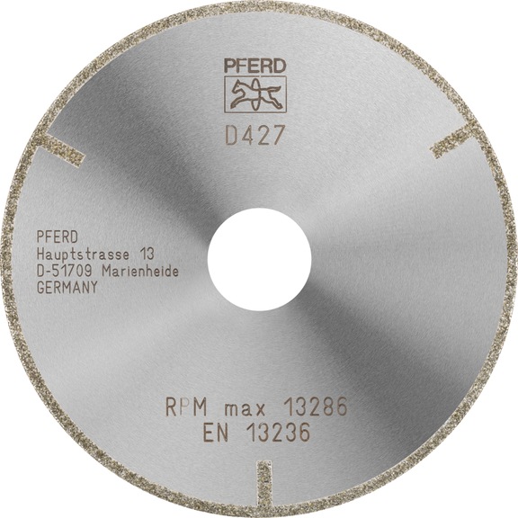 PFERD diamond cutting blade D1A1R 115x2.0x22.23 mm D427 with protective segment for GRP - Grinding tool with diamond or boron nitride with bore
