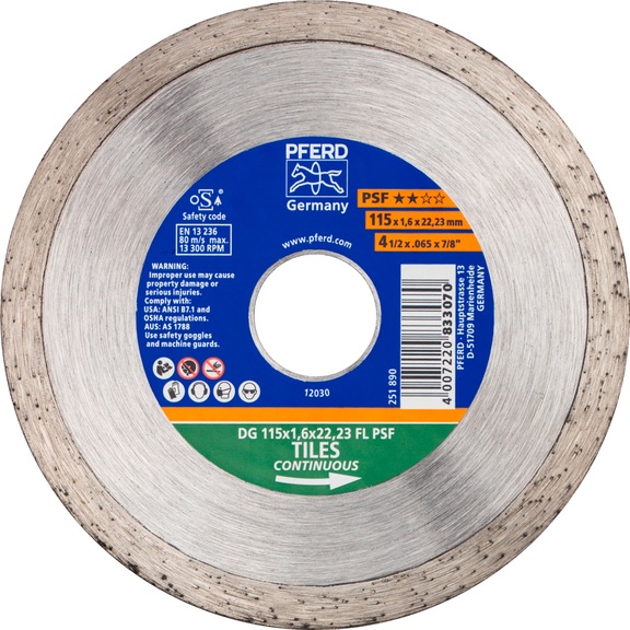 PFERD diamond cutting blade DG FL 115x1.6x22.23 mm PSF version FL ZA - Grinding tool with diamond or boron nitride with bore