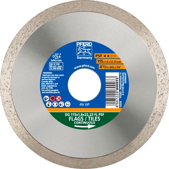 PFERD Diamond cutting blade DG FL 115x1.6x22.23 mm PSF version FL - Grinding tool with diamond or boron nitride with bore