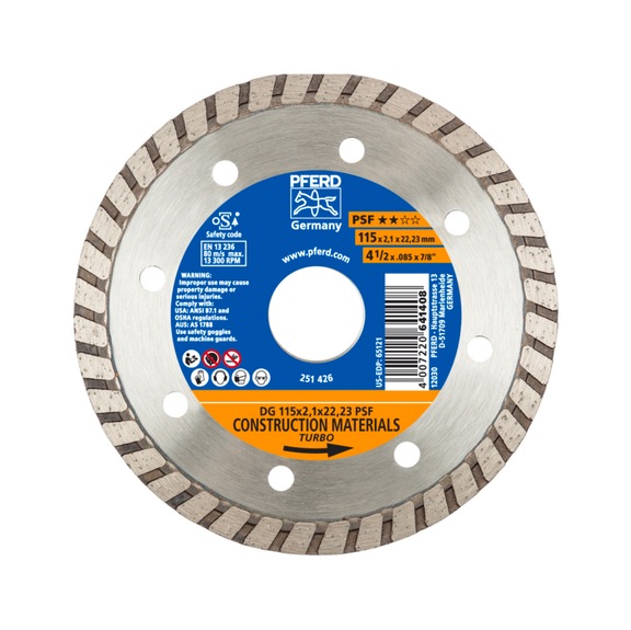 PFERD diamond cutting blade DG 115x2.1x22.23 mm PSF for cutting stone concrete - Grinding tool with diamond or boron nitride with bore
